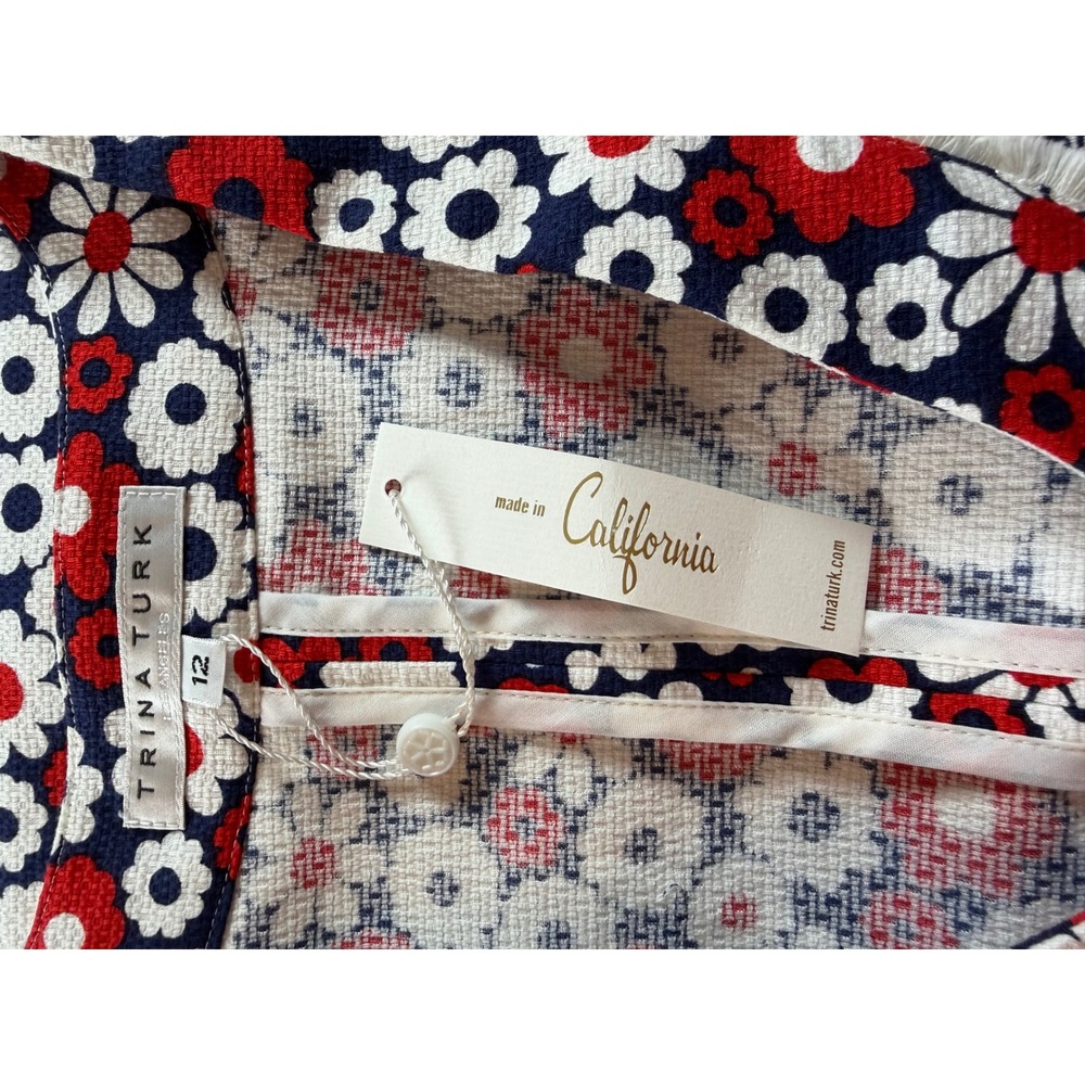 Trina Turk Womens Floral V-Neck Sleeveless Top Red White Navy Blue Size 12‎ NEW - Picture 10 of 12